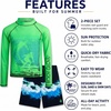 image:imageBody Glove Boys 2 Piece Swim Set Rash Guard amp Swim Trunks Sizes 412  UPF 50 Sun Protection QuickDry Lightweight Fabric for Beach and Pool Days Matching Print Stretch Comfort Fit for KidsGreen Blue Surf