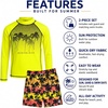 image:imageBody Glove Boys 2 Piece Swim Set Rash Guard amp Swim Trunks Sizes 412  UPF 50 Sun Protection QuickDry Lightweight Fabric for Beach and Pool Days Matching Print Stretch Comfort Fit for KidsNeon Yellow Palm Trees