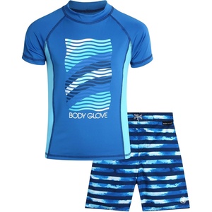 image:imageBody Glove Boys 2 Piece Swim Set Rash Guard amp Swim Trunks Sizes 412  UPF 50 Sun Protection QuickDry Lightweight Fabric for Beach and Pool Days Matching Print Stretch Comfort Fit for KidsBlue Waves