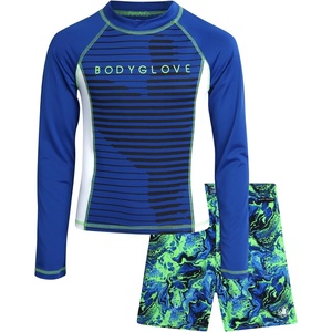 image:imageBody Glove Boys 2 Piece Swim Set Rash Guard amp Swim Trunks Sizes 412  UPF 50 Sun Protection QuickDry Lightweight Fabric for Beach and Pool Days Matching Print Stretch Comfort Fit for KidsNavy Green Surfer