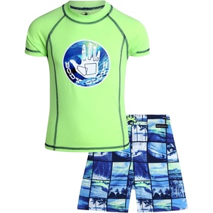 image:imageBody Glove Boys 2 Piece Swim Set Rash Guard amp Swim Trunks Sizes 412  UPF 50 Sun Protection QuickDry Lightweight Fabric for Beach and Pool Days Matching Print Stretch Comfort Fit for KidsLime Beach