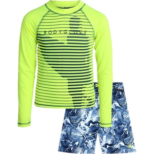 image:imageBody Glove Boys 2 Piece Swim Set Rash Guard amp Swim Trunks Sizes 412  UPF 50 Sun Protection QuickDry Lightweight Fabric for Beach and Pool Days Matching Print Stretch Comfort Fit for KidsYellow Blue Surfer