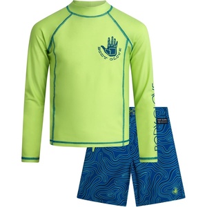 image:imageBody Glove Boys 2 Piece Swim Set Rash Guard amp Swim Trunks Sizes 412  UPF 50 Sun Protection QuickDry Lightweight Fabric for Beach and Pool Days Matching Print Stretch Comfort Fit for KidsNeon Lime Swirl